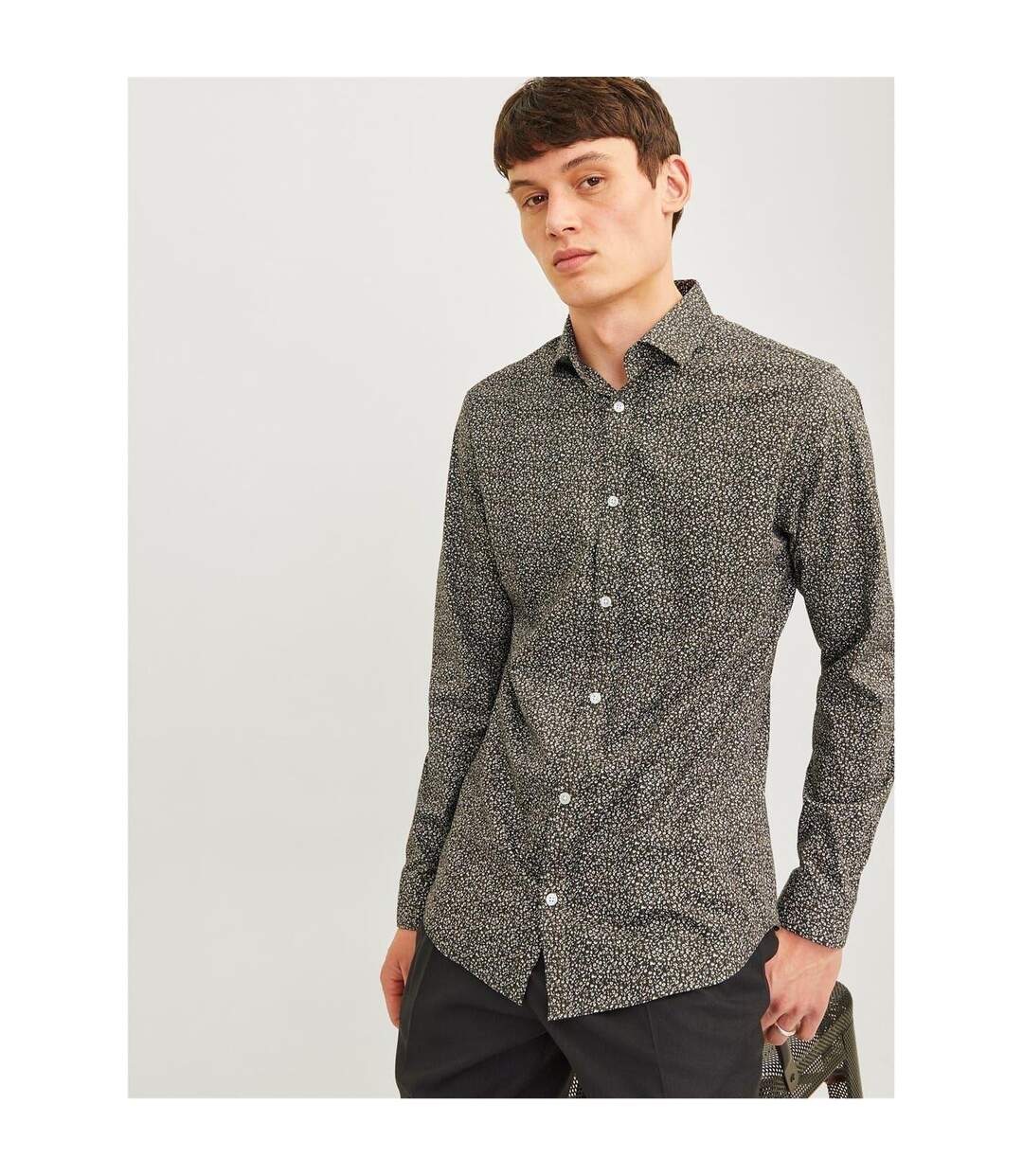 Mens Leaf Print Slim Long-sleeved Shirt Peat Jack And Jones-3