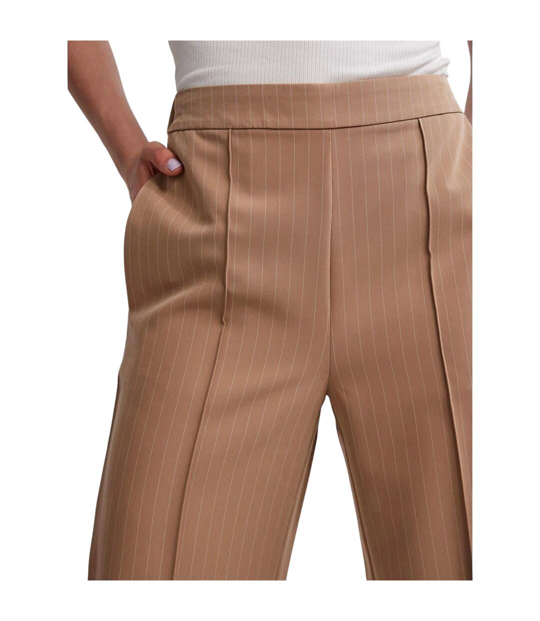 Pantalon Motif/style Fines Rayures Femme Marron Clair Pieces-4