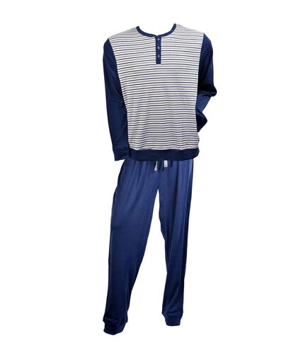 Pyjama Homme TRESS Long Doublé Polaire Rayure Ph216038 Pyjama Marine