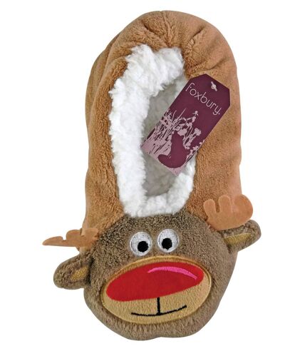 Ladies Non Slip Santa Rudolph Christmas Slippers