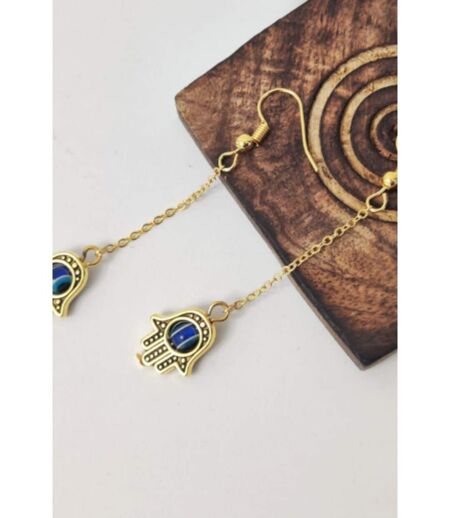 Long Chain Gold Hamsa Fatima Hand Protection Evil Eye Tassel Hand Drop Earring