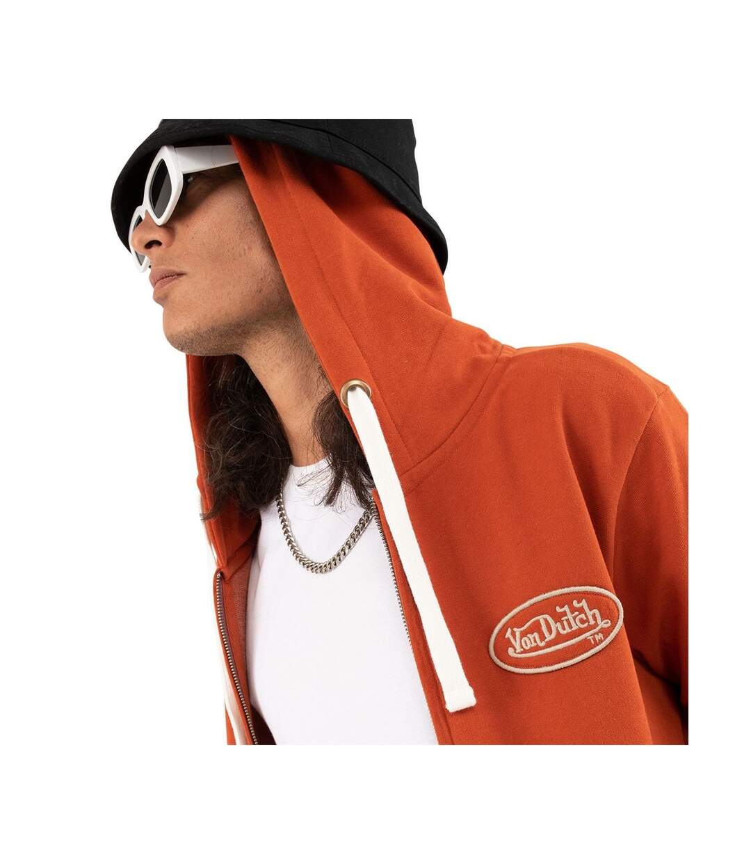 Sweat zippé avec capuche homme molletonné avec borderie en coton Camp Vondutch-5