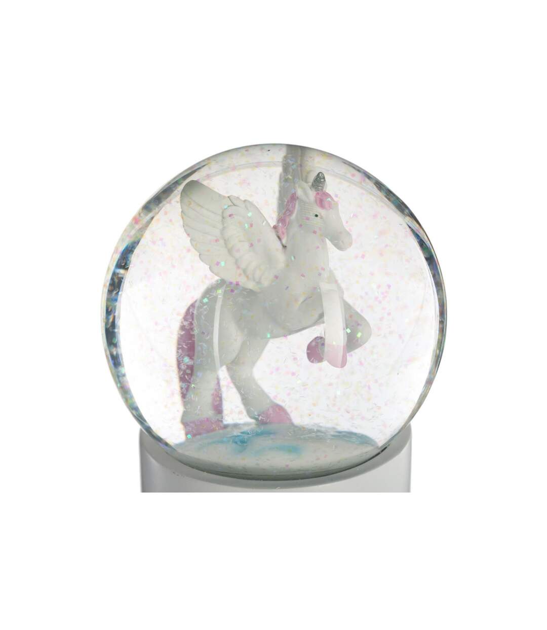 Boule à Neige en Verre Licorne 13cm Blanc-2