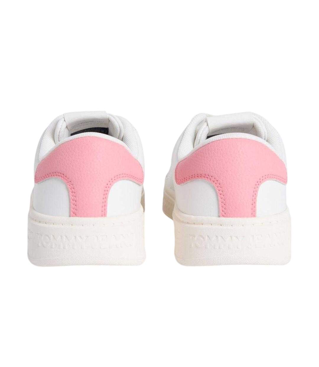 Womens/ladies Script Leather Trainers Ecru Pink Tommy Jeans-2