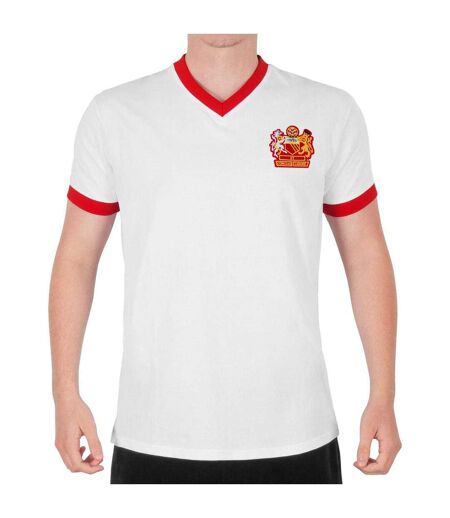 Mens Manchester Crest V Neck T-shirt White Fan Originals