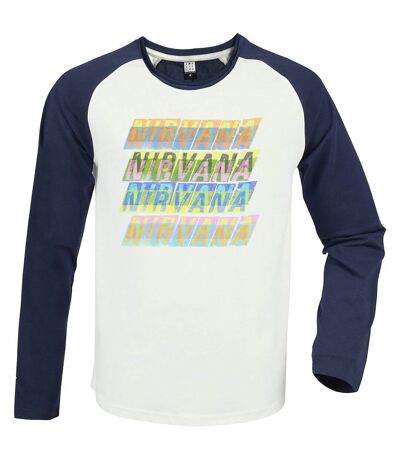 Unisex adult nirvana repeat logo t-shirt vintage white/navy Amplified