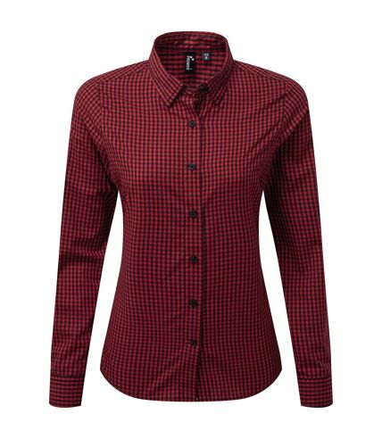 Premier Womens/Ladies Maxton Gingham Long-Sleeved Shirt (Black/Red)