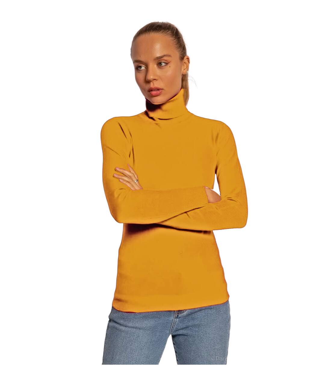 Pull femme manches longues fin - Col roulé - Couleur jaune-4