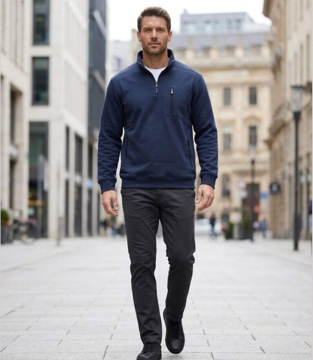 CHALLENGER PRESTON3 — Sweat col camionneur bleu marine : le confort résistant au quotidien-3