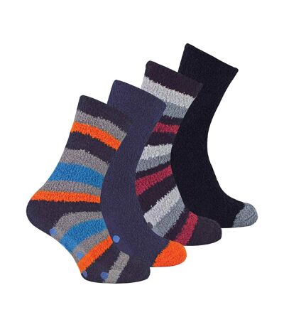 4 Pack Mens Cosy Soft Fluffy Slipper Bed Socks with Grips