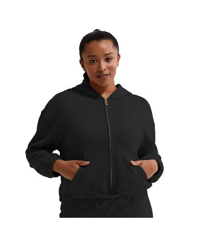 Womens/ladies Recycled Cropped Oversized Full Zip Hoodie Black TriDri