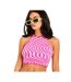 Womens/ladies Groovy Swirl Knitted Tie Neck Crop Top Pink Missy Empire-2