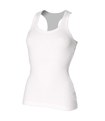 Skinni Fit Essential Longer Length Rib Vest Top (White) - UTRW1368