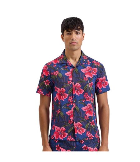 Mens Floral Relaxed Fit Shirt Navy Pink Wombat