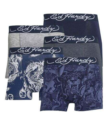 Ed Hardy - Lot de 5 Boxers Homme Bleus Taille Élastique
