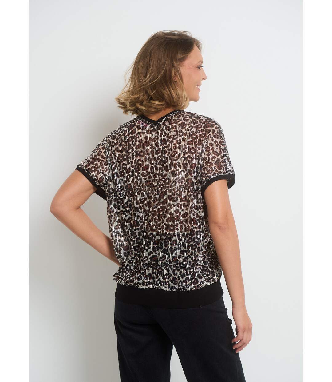 T-shirt en résille imprimée avec sequins-2