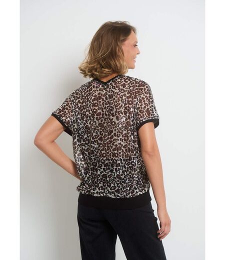 T-shirt en résille imprimée avec sequins