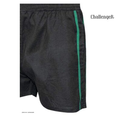 Short homme CHALLENGER 8L noir avec bande verte : le short en coton ultra-confortable spécial moisson