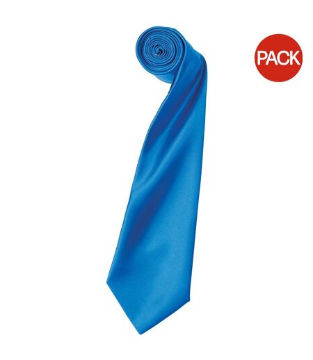 Premier Mens Plain Satin Tie (Narrow Blade) (Pack of 2) (Sapphire) (One Size) - UTRW6934