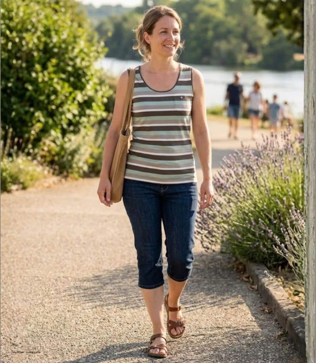 MAYFLOWER LILOU2 — Débardeur taupe / vert femme coton : l'équilibre parfait du confort casual chic-5