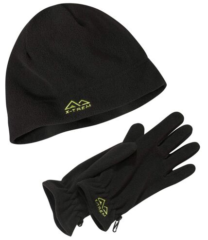Men's Black Fleece Hat and Gloves Set