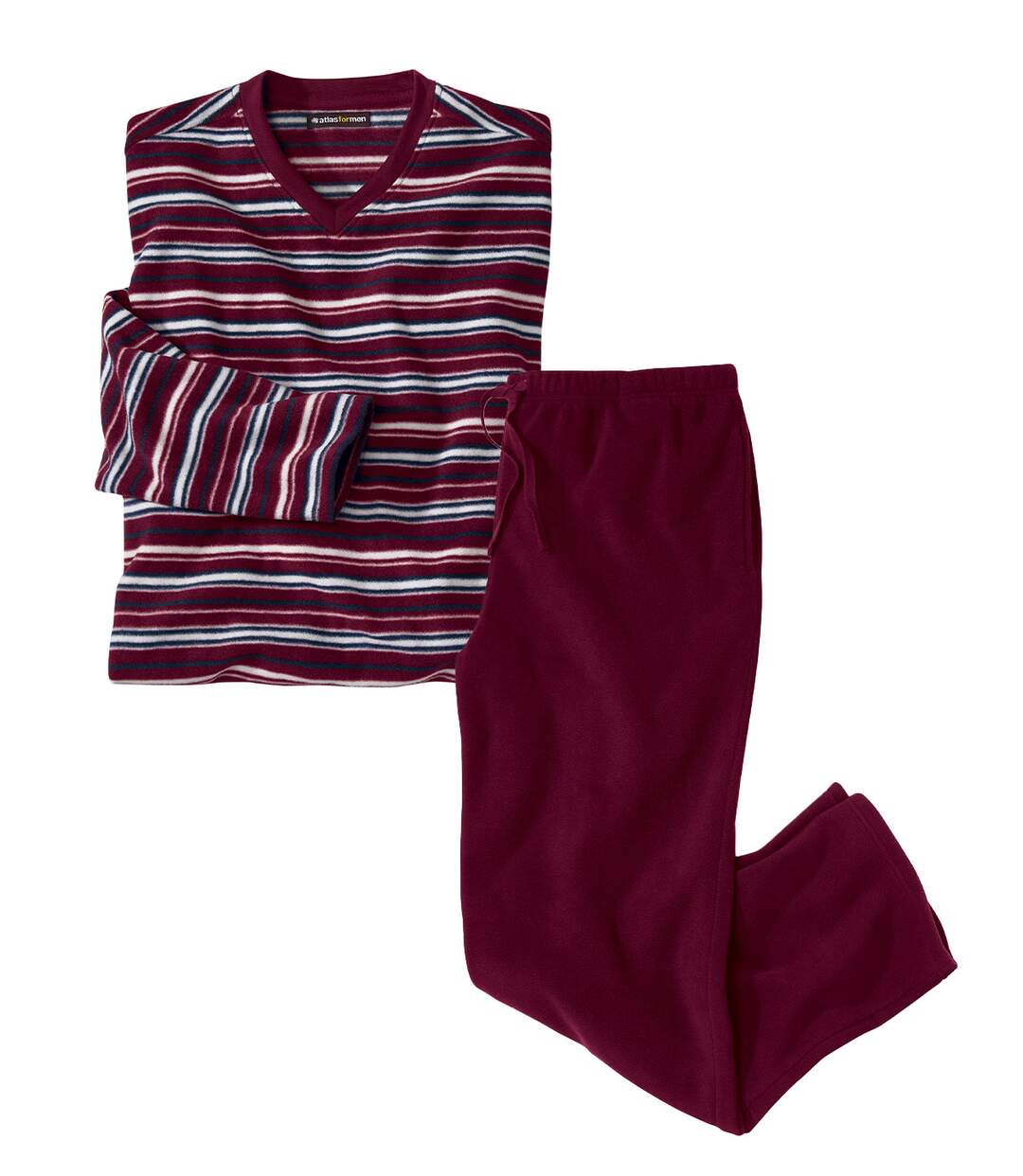 Men's Striped Microfleece Pyjamas - Burgundy