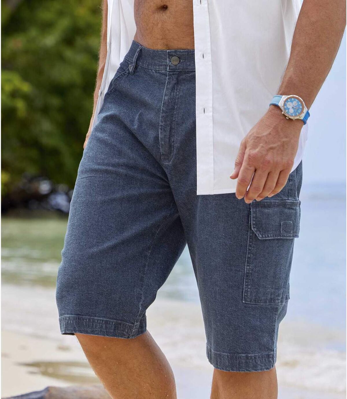 Pack Of 2 Mens Stretch Denim Cargo Shorts Blue Atlas For Men 6417