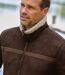 Men's Brown Faux-Suede Sherpa-Lined Jacket