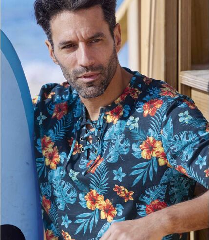 Men's Tropical Lace-Neck T-Shirt