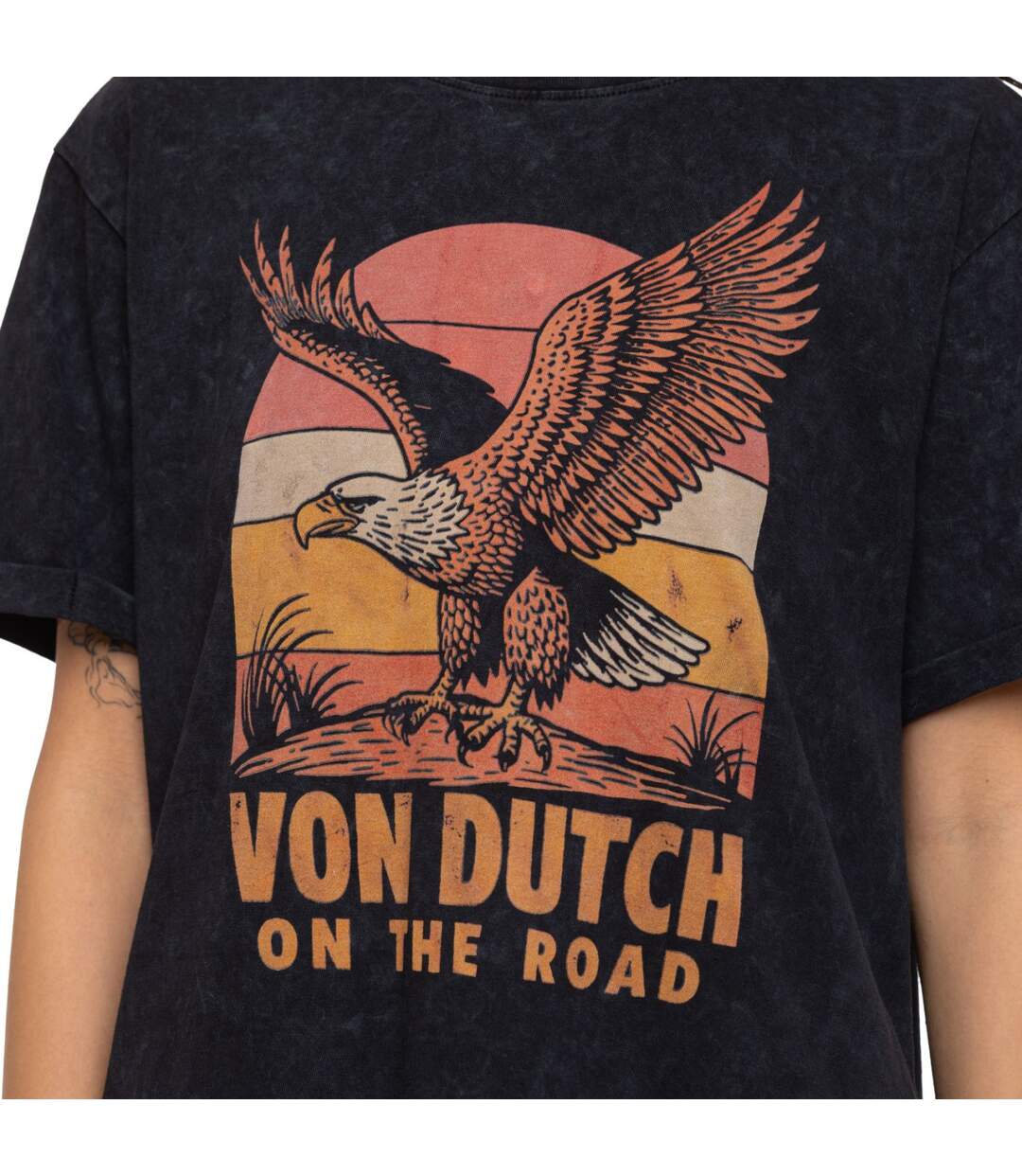 T-shirt femme col rond regular acid wash print devant et dos Eagle Vondutch-2