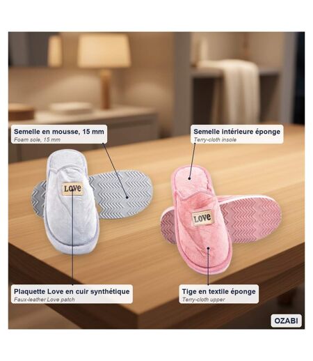 OZABI Pantoufles Ouvertes Femme, Pack de 2 Paires, Plaquette Love