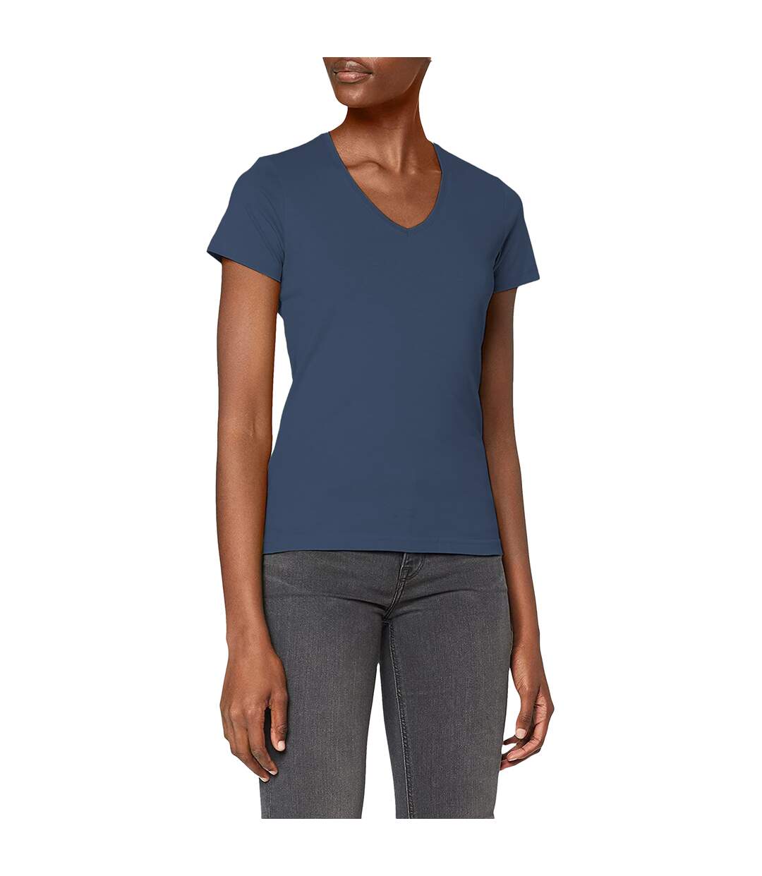 T-shirt Col V Femme Bleu Marine Stedman-1