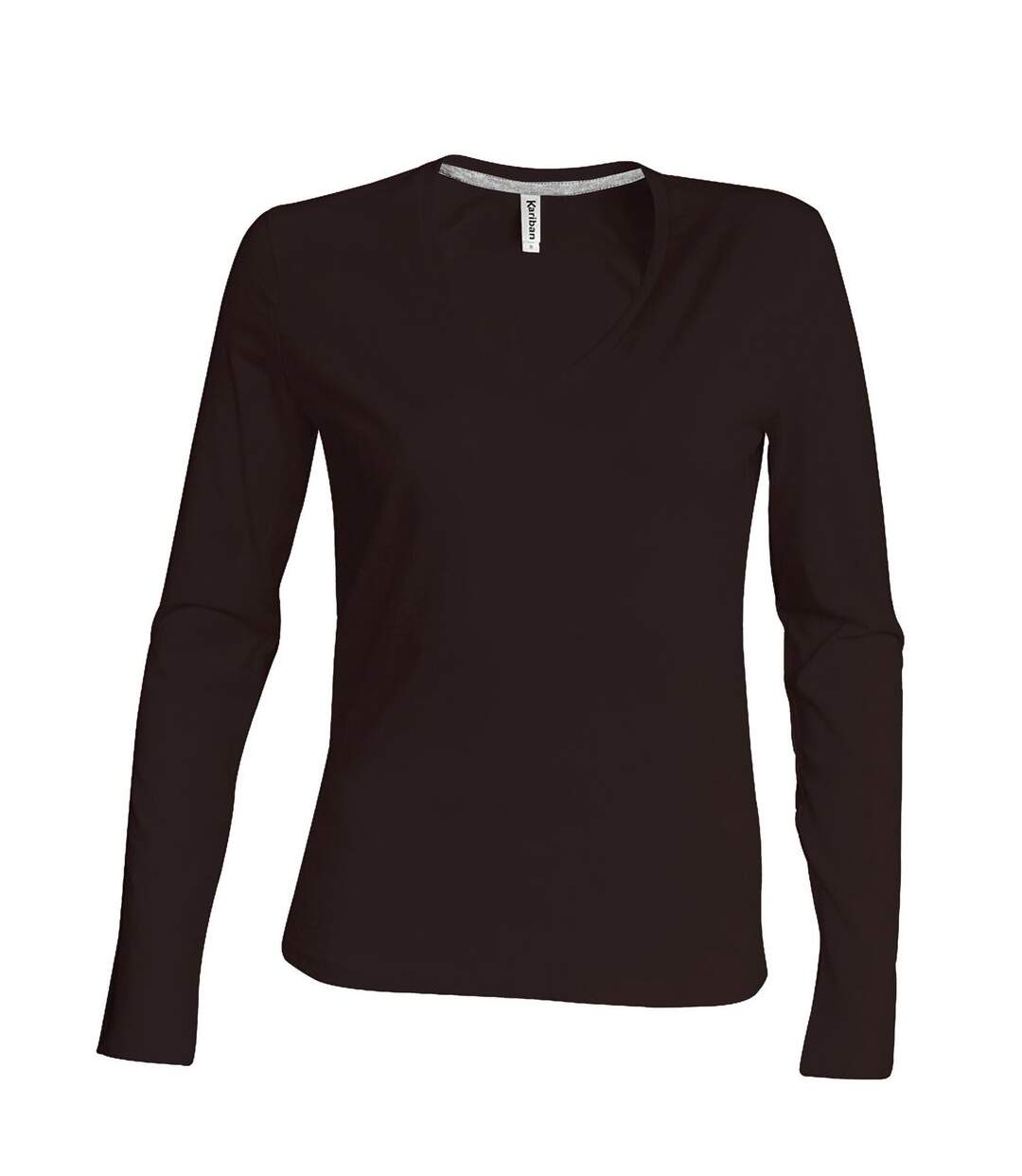 T-shirt manches longues col V - K382 - marron chocolat - femme-1