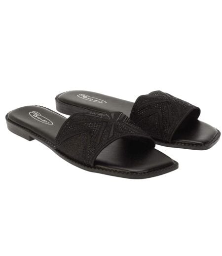 Womens/ladies Sparkling Strappy Flat Sandals Black Generic