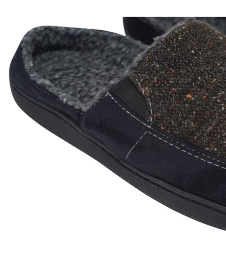 Mens Tweed Slip-on Mule Slippers Black Brown Keanu