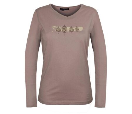 Mayflower NERVAL5GT : Tee-shirt femme grande taille beige à manches longues et col V