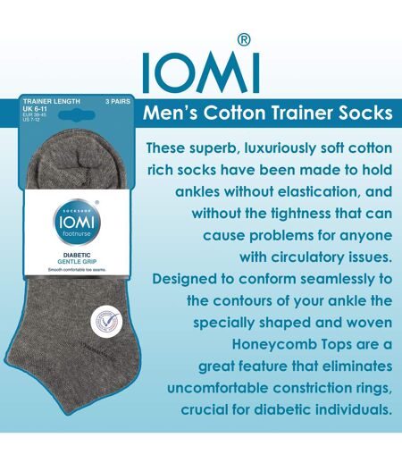 6 Pack Mens Diabetic Trainer Socks | Cushioned Foot Wide Ankle Socks