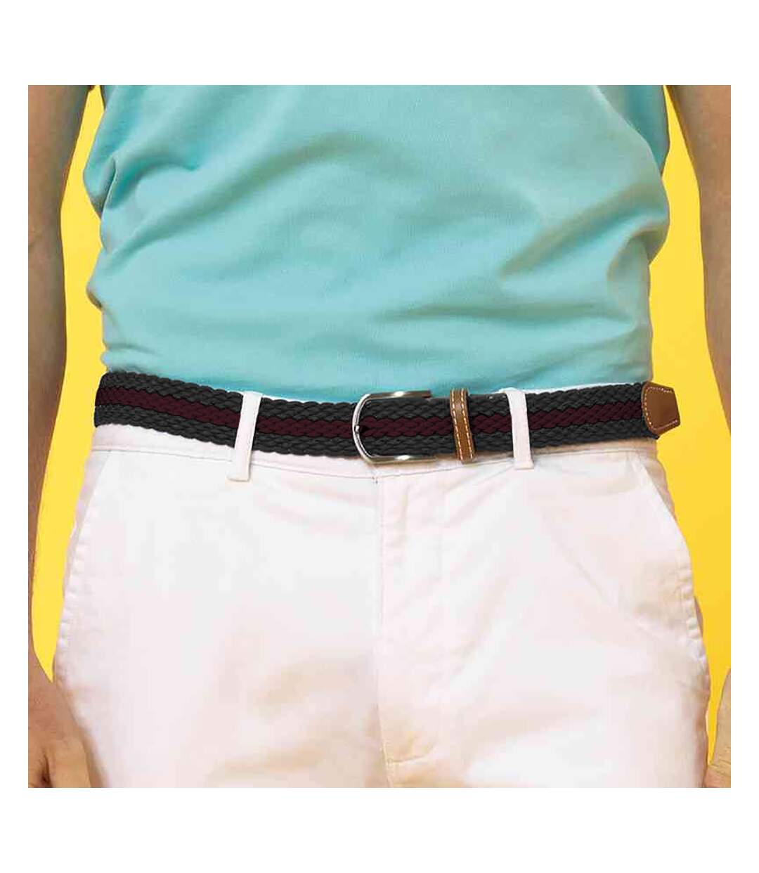 Asquith & Fox Mens Two Colour Stripe Braid Stretch Belt (Black/Burgundy) - UTRW5539-1