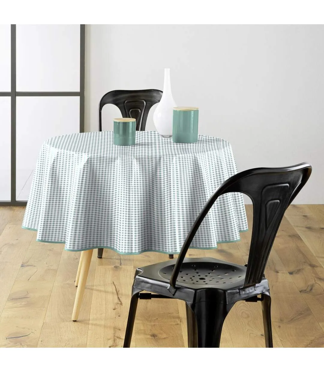 Nappe Ronde Mini Vichy 160cm Vert Sauge-3