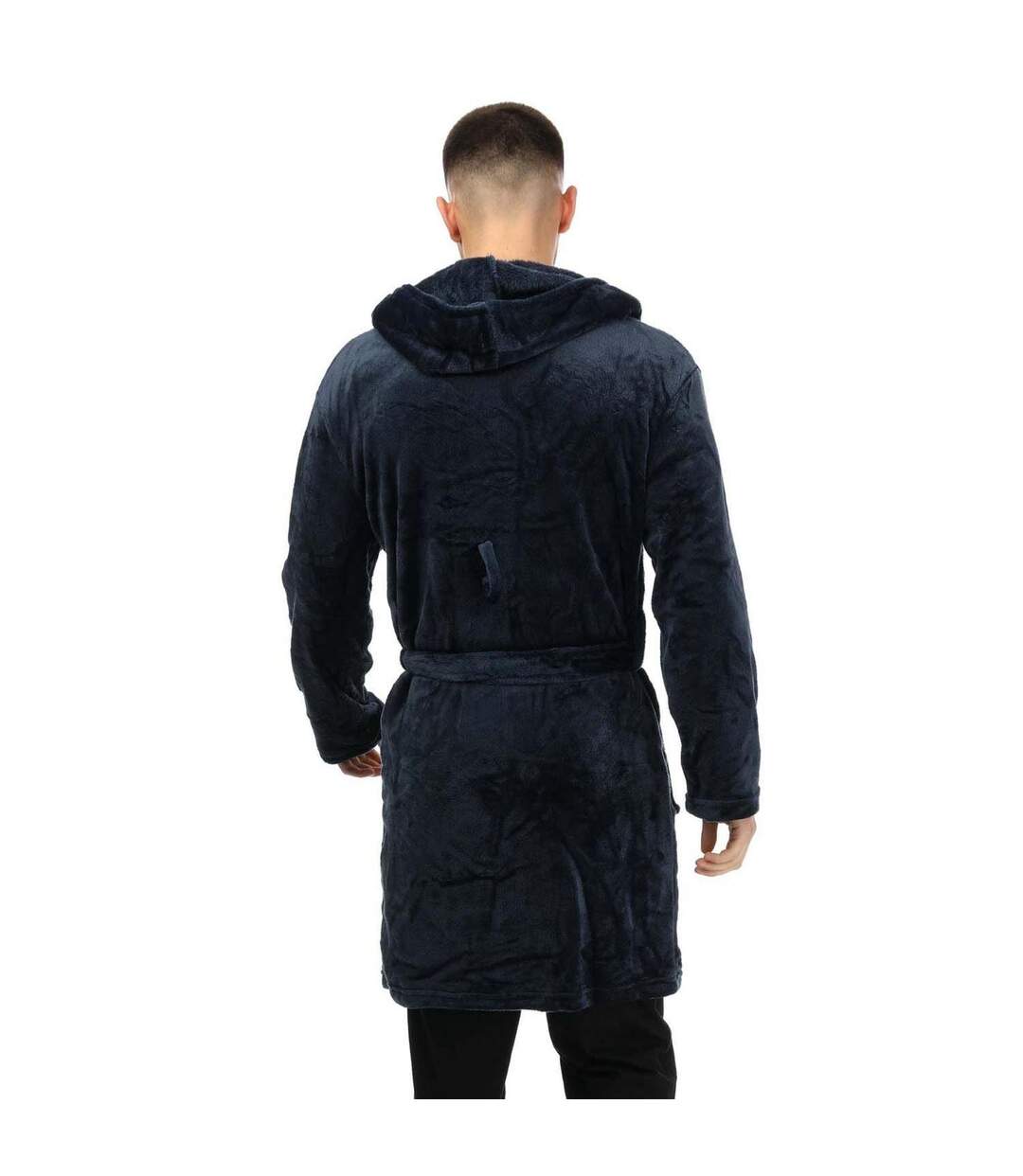 Mens Plain Polyester Dressing Gown Navy Farah-3