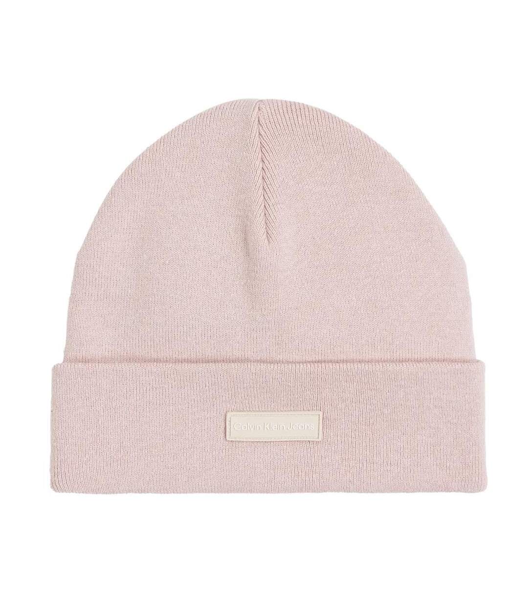 Bonnet Rose Femme Calvin Klein Jeans Patch Beanie - Taille unique