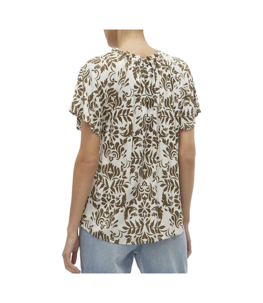 Blouse blanche/camel femme vero moda mima-2