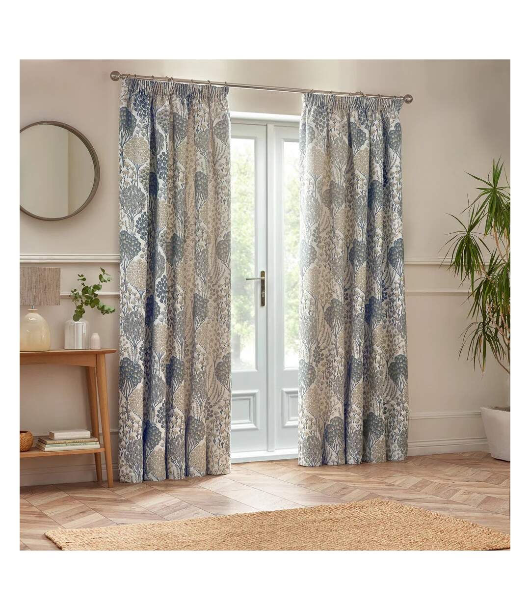 Ophelia jacquard floral pencil pleat curtains 168cm x 229cm wedgewood Wylder-1