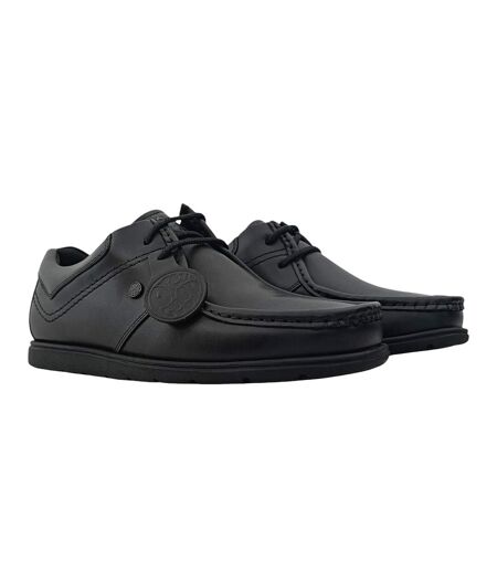Mens Leather Work Flat Shoes Black Pretty Green