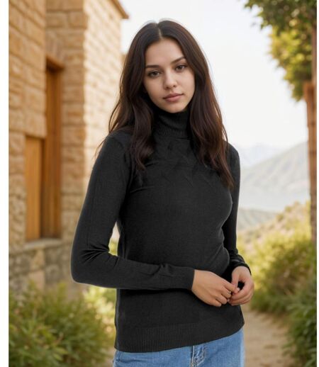 Pull femme manches longues - Col roulé - Couleur noir