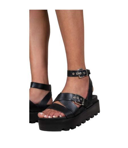 Womens/ladies layla buckle platform sandals black Where´s That From