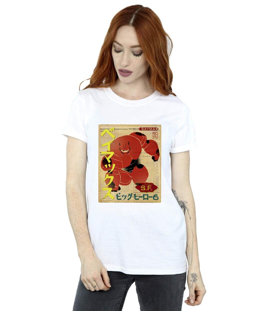 Disney - T-shirt BIG HERO BAYMAX BAYMAX NEWSPAPER - Femme (Blanc) - UTBI15447-2