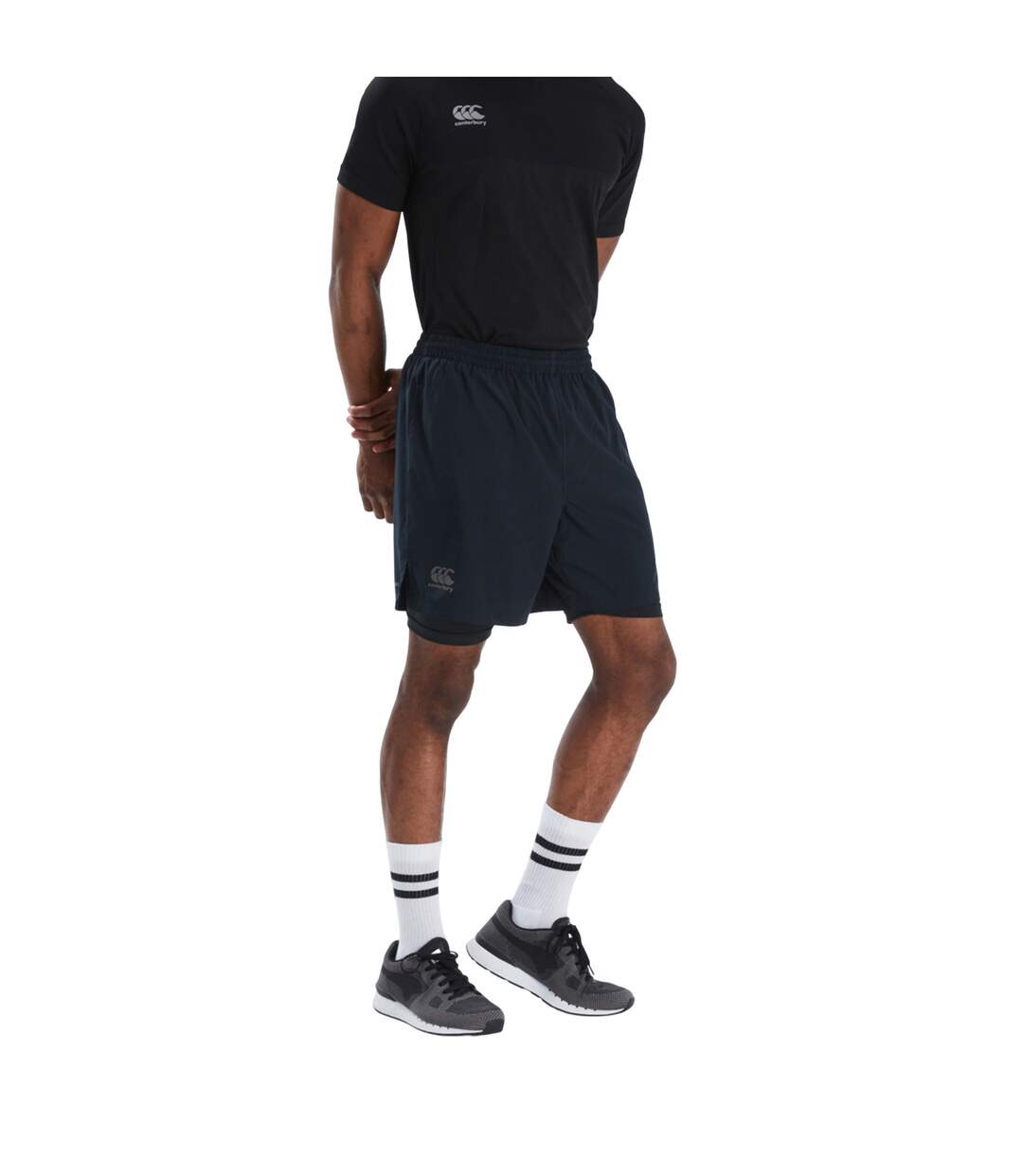 Mens Vapodri 2 In 1 Shorts Black Gunmetal Grey Canterbury-1