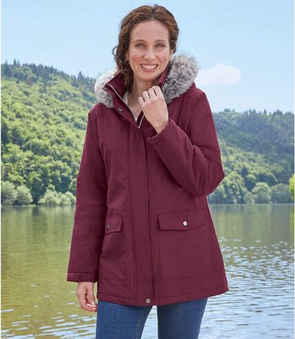 Women's Plum Parka with Faux-Fur Hood