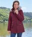 Women's Parka with Faux-Fur Hood - Water-Repellent - Plum-1